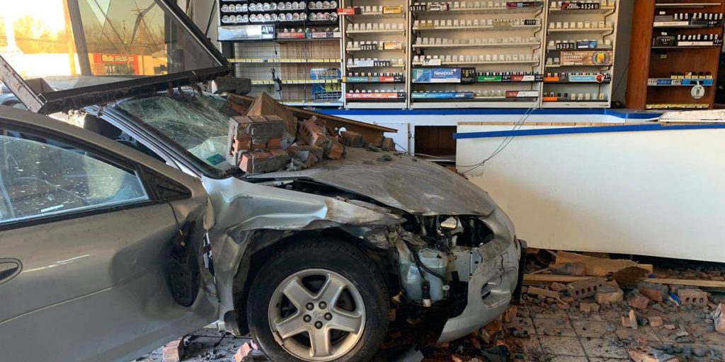 One Person Injured after Wreck Crashes into Gas Station