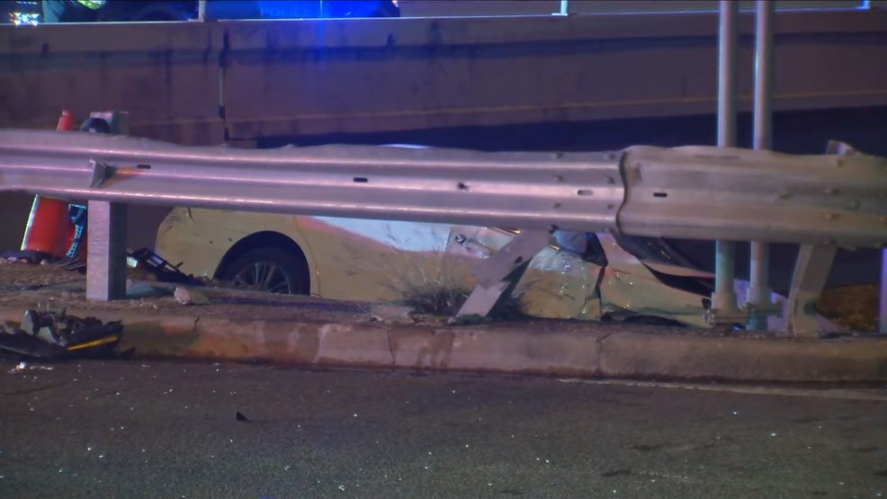 Three Injured after Car Crash Sends Car over Guard Rail