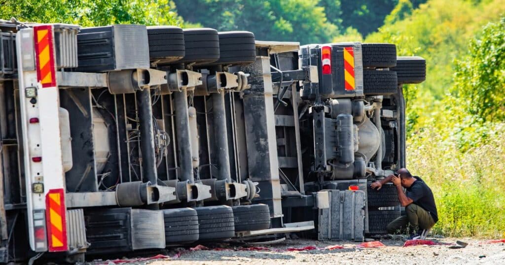 18 Wheeler tipped over on it's side following an accident